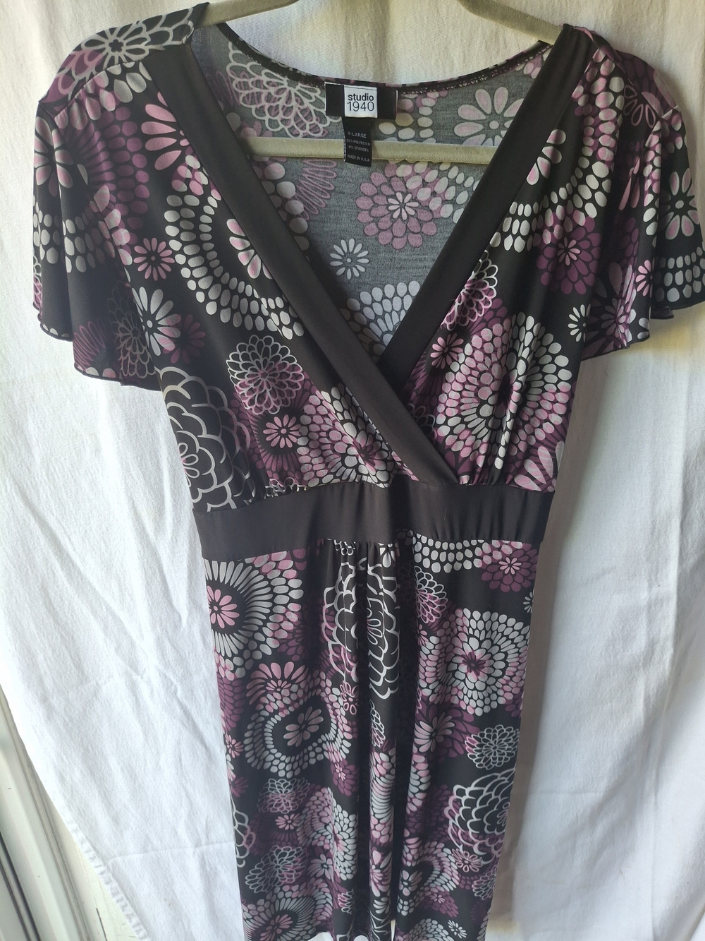 Studio 1940 Floral Wrap Dress in Black Plum, Gray & Chocolate